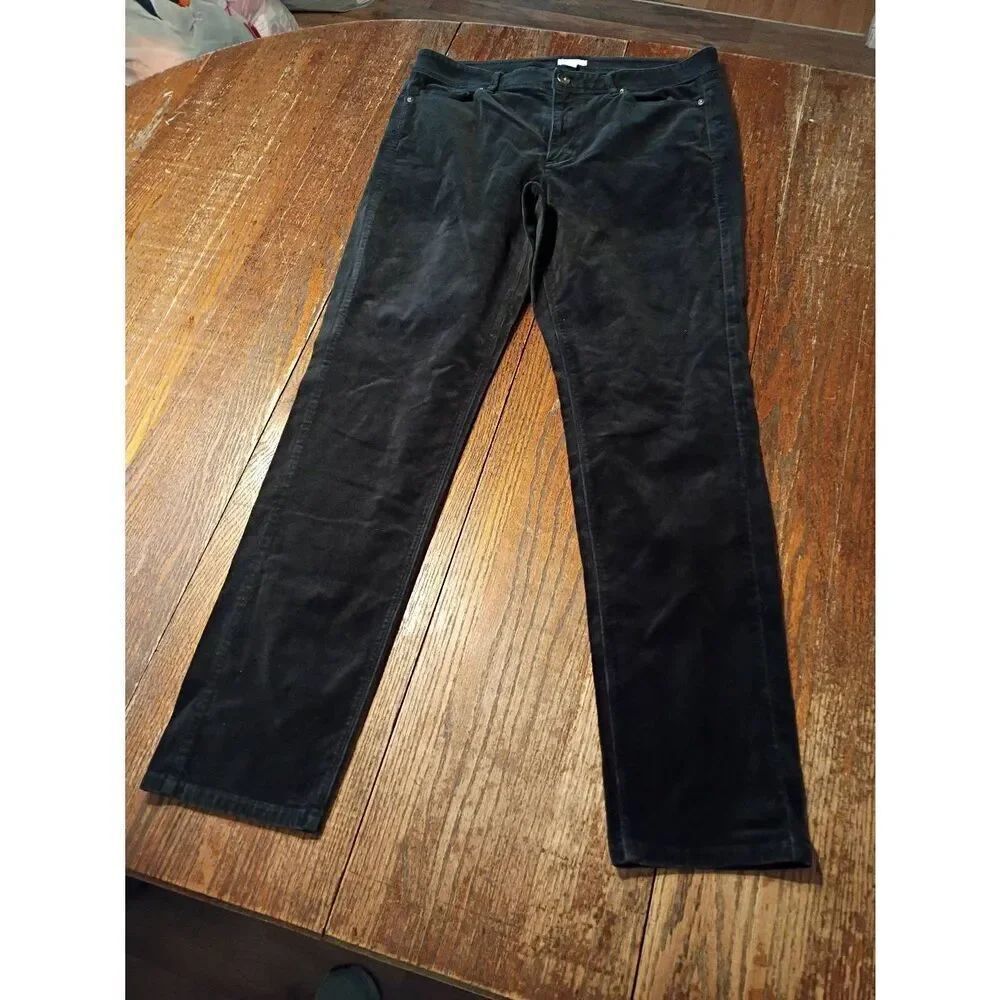 12 Tall J Jill Black Velour Velvet Pants Trousers Slacks w Pockets Belt Loops